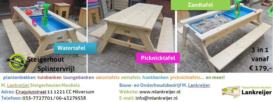 Zandtafel watertafel picknicktafel kinderen steigerhout